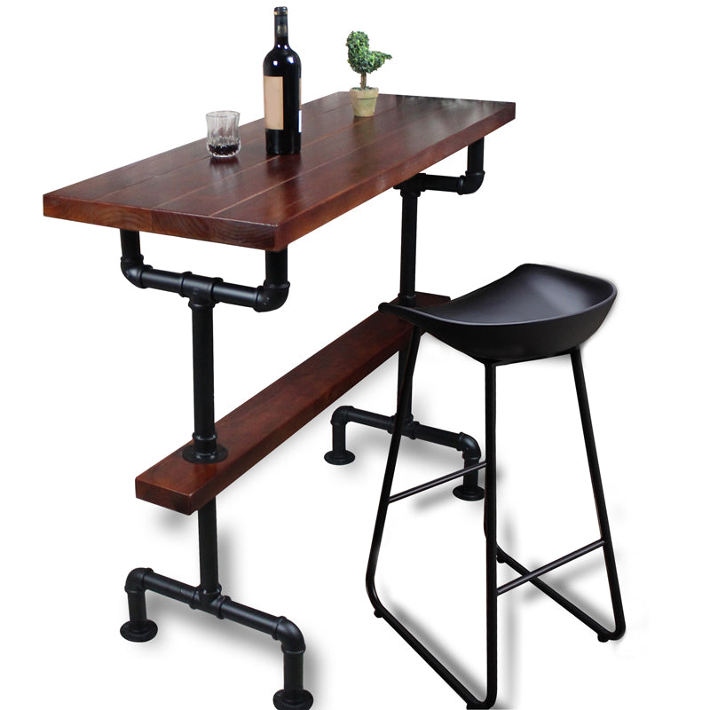 Industrial Metal and Wood Pub Table in Brown with Plastic Stools Set Table & Chair(s) 2 Piece Set Clearhalo 'Bar Furniture' 'furn' 'furn_home_bar_bar_sets' 'Furniture' 'Home Bars & Bar Sets' 'home_bar_bar_sets' 'Kitchen & Dining Furniture' 7520414