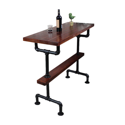 Industrial Metal and Wood Pub Table in Brown with Plastic Stools Set Table 1 Piece Clearhalo 'Bar Furniture' 'furn' 'furn_home_bar_bar_sets' 'Furniture' 'Home Bars & Bar Sets' 'home_bar_bar_sets' 'Kitchen & Dining Furniture' 7520415