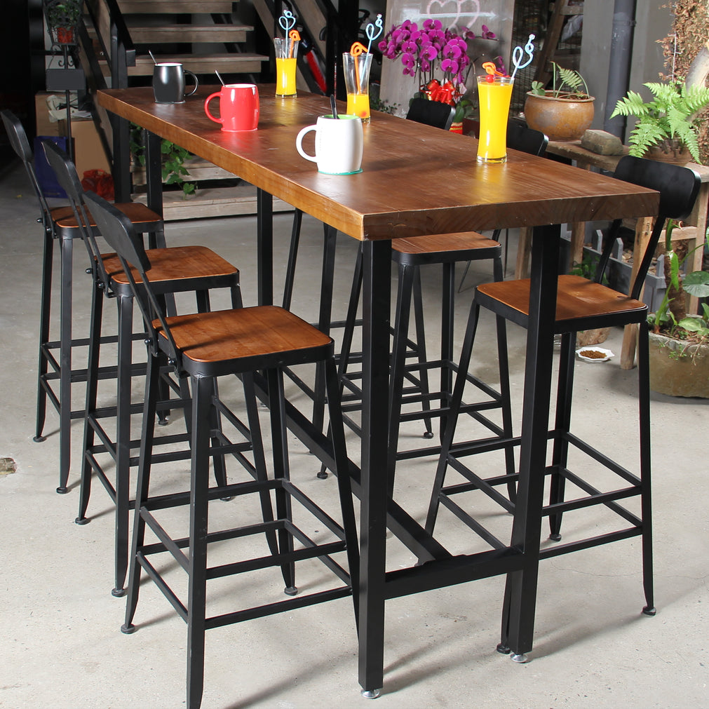 Rectangle Bar Pub Table Set 1/5 Pcs Iron Frame Bar Table and Stools Clearhalo 'Bar Furniture' 'furn' 'furn_home_bar_bar_sets' 'Furniture' 'Home Bars & Bar Sets' 'home_bar_bar_sets' 'Kitchen & Dining Furniture' 7520426