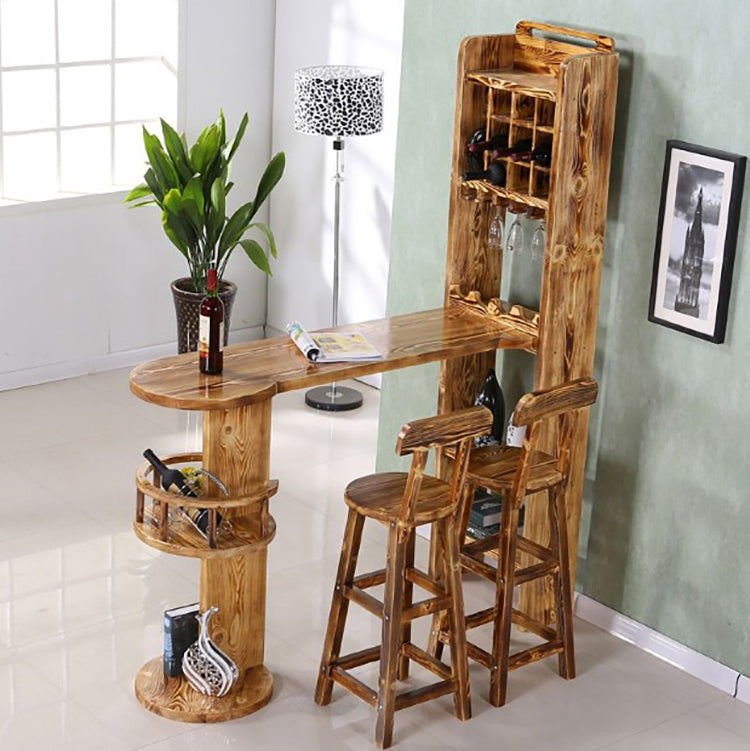 Brown Pine Wood Bistro Table with Wine Holder Pub Table for Home Clearhalo 'Bar Furniture' 'Bar Tables' 'bar_tables' 'furn' 'furn_bar_tables' 'Furniture' 'Kitchen & Dining Furniture' 7520459