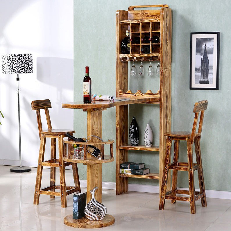 Brown Pine Wood Bistro Table with Wine Holder Pub Table for Home Clearhalo 'Bar Furniture' 'Bar Tables' 'bar_tables' 'furn' 'furn_bar_tables' 'Furniture' 'Kitchen & Dining Furniture' 7520461