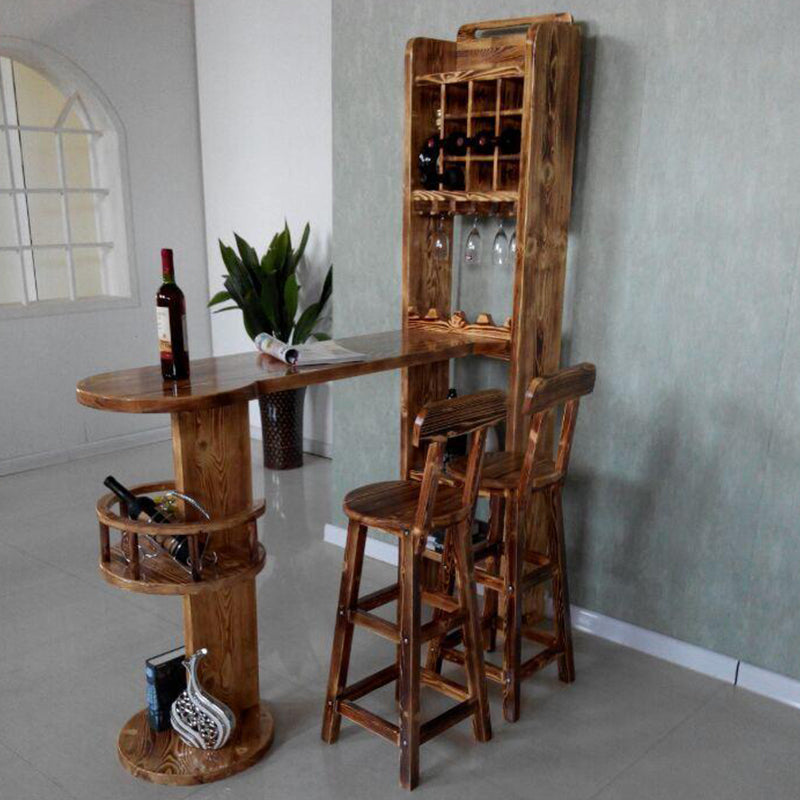 Brown Pine Wood Bistro Table with Wine Holder Pub Table for Home Clearhalo 'Bar Furniture' 'Bar Tables' 'bar_tables' 'furn' 'furn_bar_tables' 'Furniture' 'Kitchen & Dining Furniture' 7520462