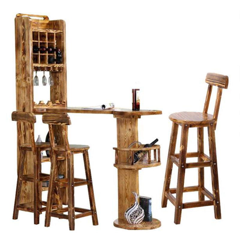 Brown Pine Wood Bistro Table with Wine Holder Pub Table for Home Without Chairs Clearhalo 'Bar Furniture' 'Bar Tables' 'bar_tables' 'furn' 'furn_bar_tables' 'Furniture' 'Kitchen & Dining Furniture' 7520463