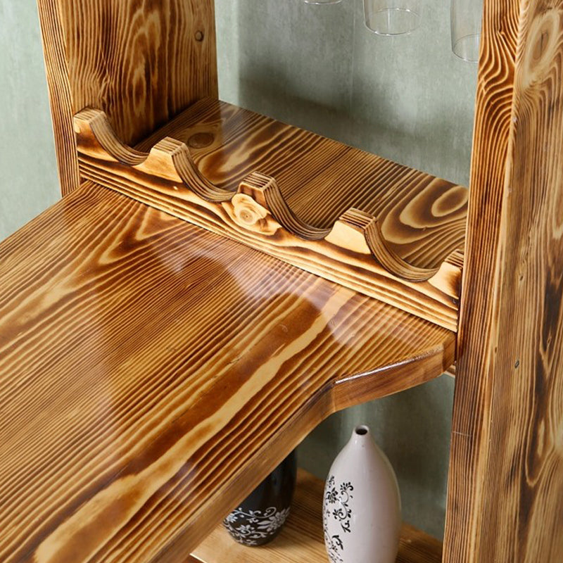 Brown Pine Wood Bistro Table with Wine Holder Pub Table for Home Clearhalo 'Bar Furniture' 'Bar Tables' 'bar_tables' 'furn' 'furn_bar_tables' 'Furniture' 'Kitchen & Dining Furniture' 7520464