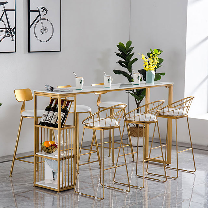 Glam Rectangle Counter Height Dining Table White and Gold Pub Table Clearhalo 'Bar Furniture' 'Bar Tables' 'bar_tables' 'furn' 'furn_bar_tables' 'Furniture' 'Kitchen & Dining Furniture' 7520616