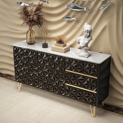 Glam Buffet Table Stone Sideboard Table with Legs for Dining Room Black Clearhalo 'buffet_sideboard' 'Buffets & Sideboards' 'furn' 'furn_buffet_sideboard' 'Furniture' 'Kitchen & Dining Furniture' 7520772