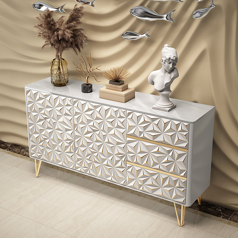 Glam Buffet Table Stone Sideboard Table with Legs for Dining Room White Clearhalo 'buffet_sideboard' 'Buffets & Sideboards' 'furn' 'furn_buffet_sideboard' 'Furniture' 'Kitchen & Dining Furniture' 7520775