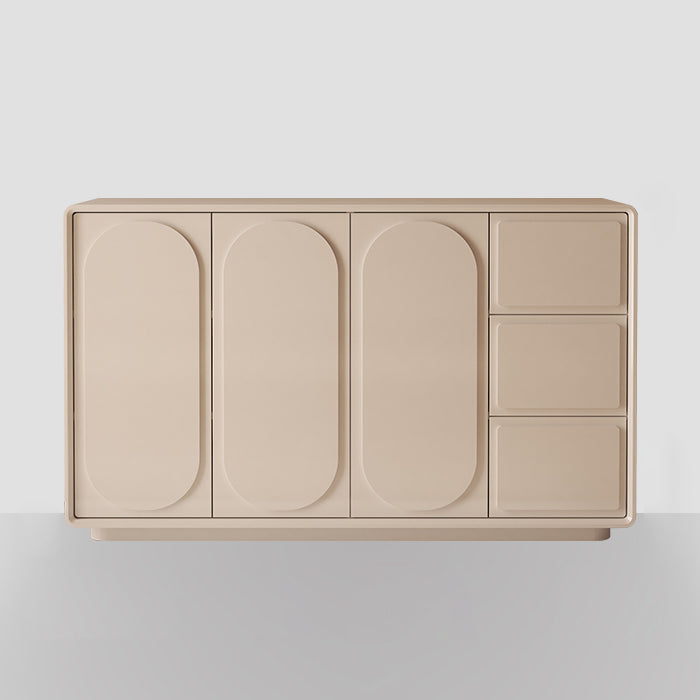 Contemporary Sideboard Cabinet Faux Wood Sideboard Table with Doors for Dining Room 59"L x 16"W x 35"H Milk Tea Color Clearhalo 'buffet_sideboard' 'Buffets & Sideboards' 'furn' 'furn_buffet_sideboard' 'Furniture' 'Kitchen & Dining Furniture' 7520831