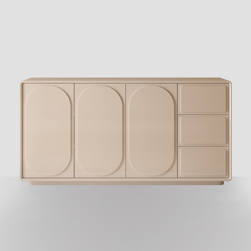 Contemporary Sideboard Cabinet Faux Wood Sideboard Table with Doors for Dining Room 71"L x 16"W x 35"H Milk Tea Color Clearhalo 'buffet_sideboard' 'Buffets & Sideboards' 'furn' 'furn_buffet_sideboard' 'Furniture' 'Kitchen & Dining Furniture' 7520833