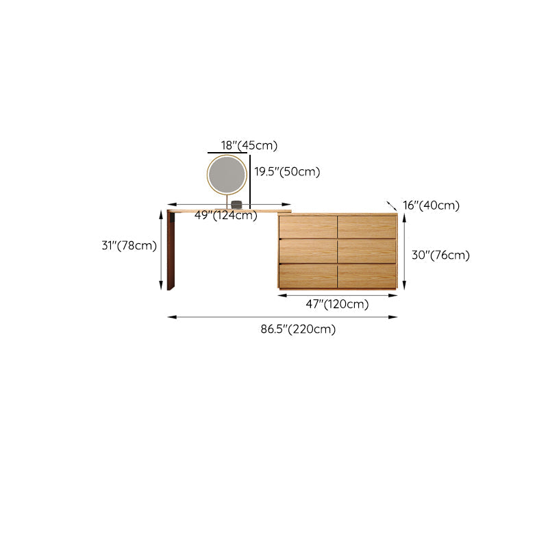 Roble contemporáneo con cajón para el dormitorio de espejo natural.