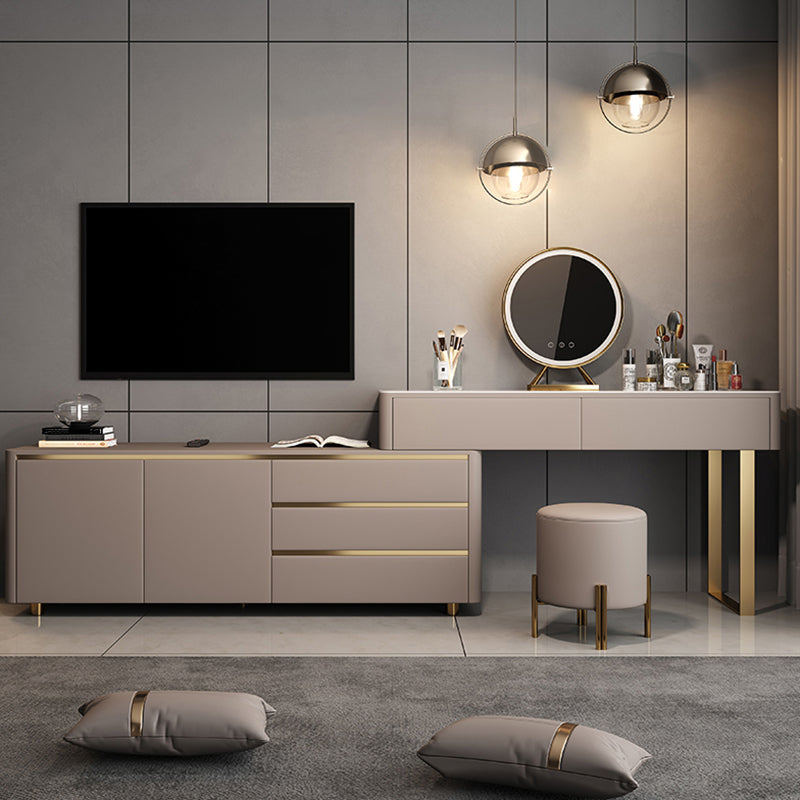 Contemporaneo con cassetto grigio a specchio illuminato da letto vanità