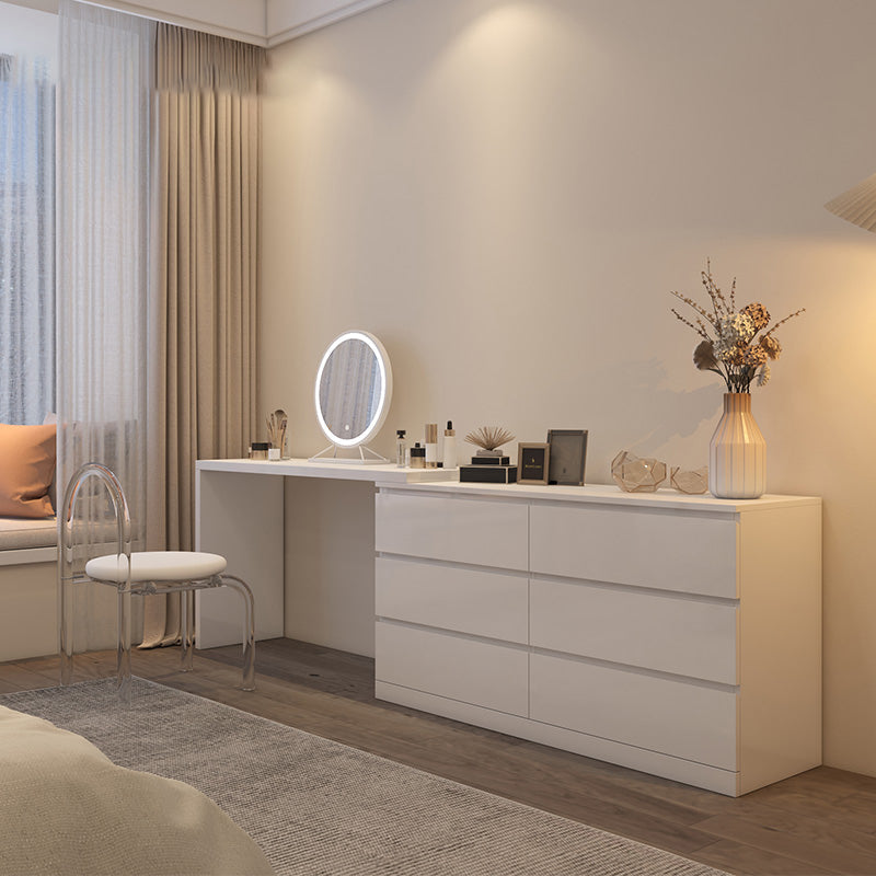 Modern Bright White With Drawer Bedroom Lighted Mirror Solid Wood Dressing Table Clearhalo 'Bedroom Furniture' 'furn' 'furn_makeup_vanities' 'Furniture' 'Makeup Vanities' 'makeup_vanities' 7521376