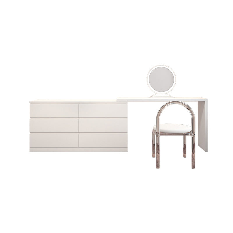Modern Bright White With Drawer Bedroom Lighted Mirror Solid Wood Dressing Table Makeup Vanity & Mirror & Stools Clearhalo 'Bedroom Furniture' 'furn' 'furn_makeup_vanities' 'Furniture' 'Makeup Vanities' 'makeup_vanities' 7521378