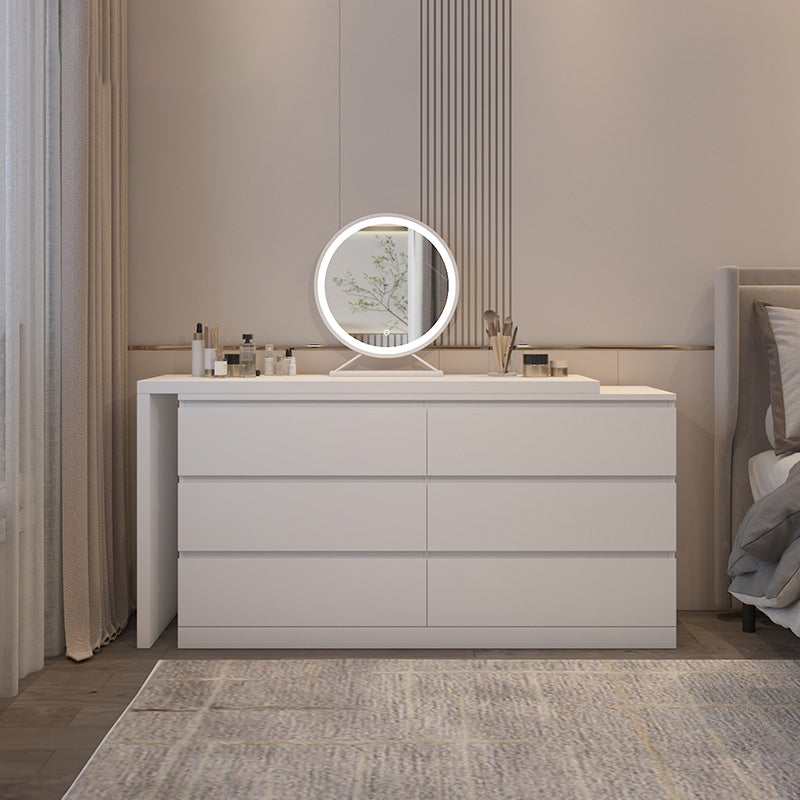 Modern Bright White With Drawer Bedroom Lighted Mirror Solid Wood Dressing Table Clearhalo 'Bedroom Furniture' 'furn' 'furn_makeup_vanities' 'Furniture' 'Makeup Vanities' 'makeup_vanities' 7521379