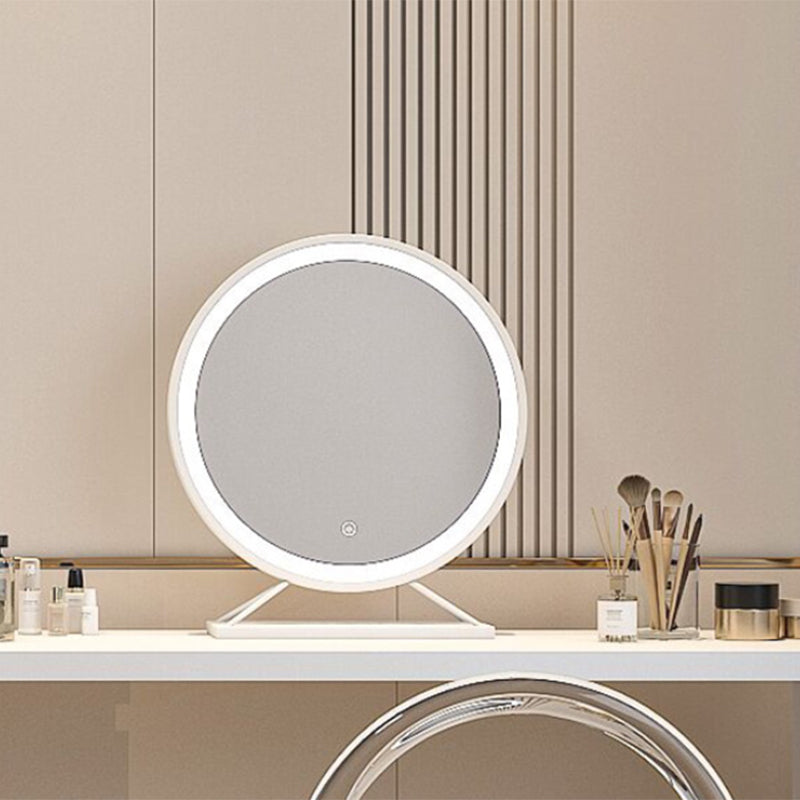 Modern Bright White With Drawer Bedroom Lighted Mirror Solid Wood Dressing Table Clearhalo 'Bedroom Furniture' 'furn' 'furn_makeup_vanities' 'Furniture' 'Makeup Vanities' 'makeup_vanities' 7521383