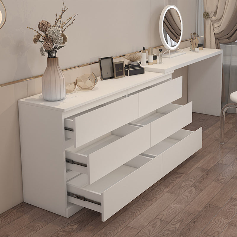 Modern Bright White With Drawer Bedroom Lighted Mirror Solid Wood Dressing Table Clearhalo 'Bedroom Furniture' 'furn' 'furn_makeup_vanities' 'Furniture' 'Makeup Vanities' 'makeup_vanities' 7521384