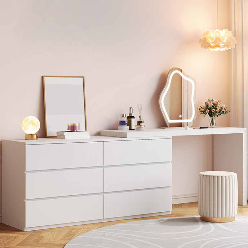 Modern With Drawer Bright White Wooden Lighted Mirror Bedroom