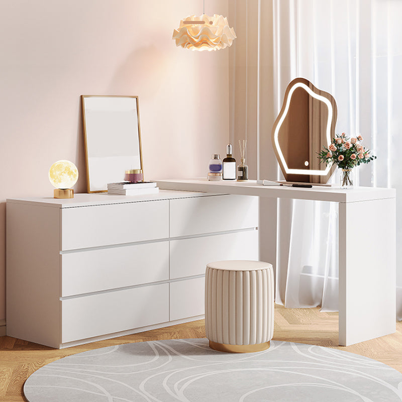 Modern With Drawer Bright White Wooden Lighted Mirror Bedroom