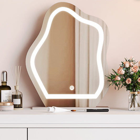 Moderno con cassetto camera da letto a specchio illuminato in legno bianco brillante