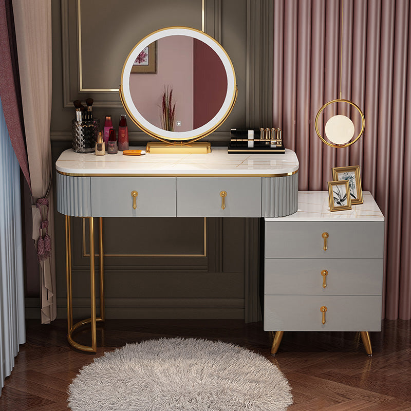 Contemporary With Drawer Gray Wooden Mirror Bedroom Make-up Vanity Makeup Vanity & Mirror 39"L x 16"W x 28"H Clearhalo 'Bedroom Furniture' 'furn' 'furn_makeup_vanities' 'Furniture' 'Makeup Vanities' 'makeup_vanities' 7521464
