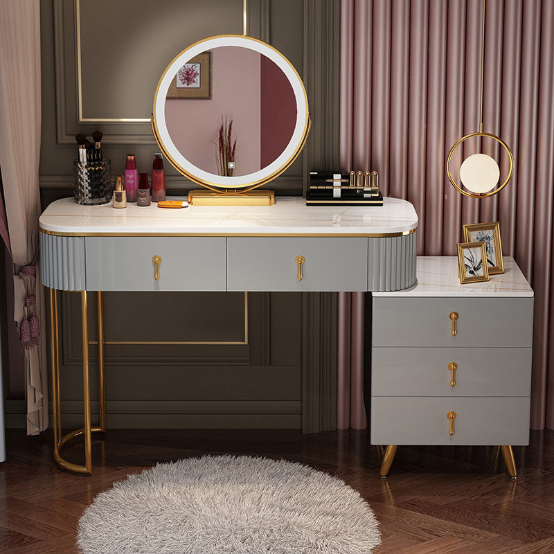 Contemporary With Drawer Gray Wooden Mirror Bedroom Make-up Vanity Makeup Vanity & Mirror 47"L x 16"W x 27.5"H Clearhalo 'Bedroom Furniture' 'furn' 'furn_makeup_vanities' 'Furniture' 'Makeup Vanities' 'makeup_vanities' 7521466
