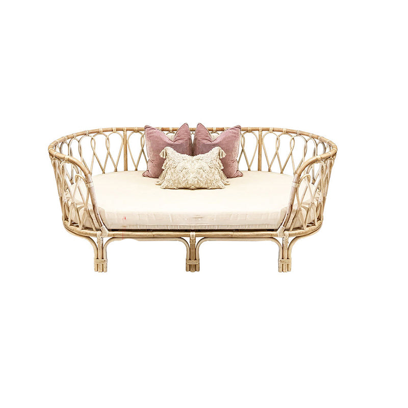 Stoffsofa in leichter Brone -Rahmen tropisches Sofa mit Lolsterkissen