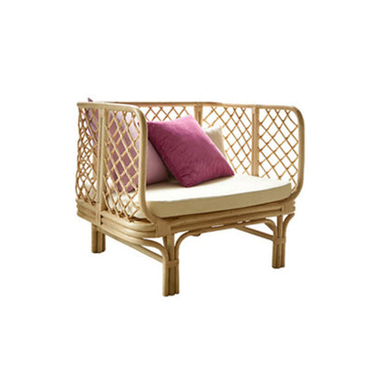 Stoffsofa in leichter Brone -Rahmen tropisches Sofa mit Lolsterkissen