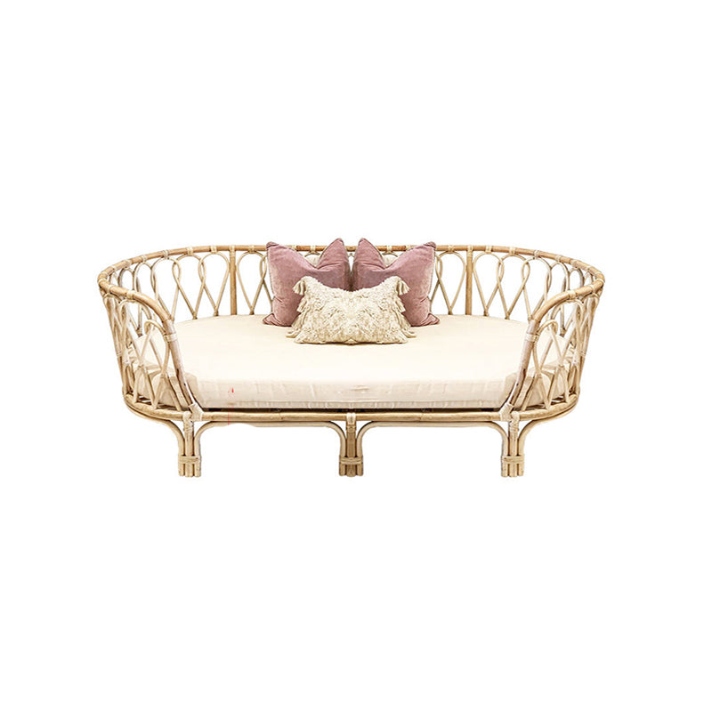 Stoffsofa in leichter Brone -Rahmen tropisches Sofa mit Lolsterkissen