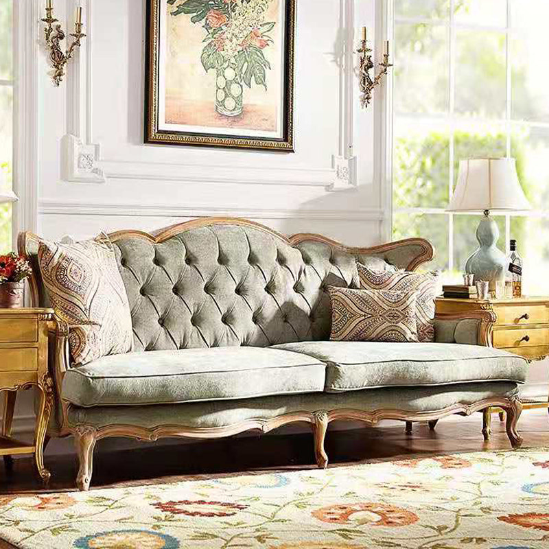 French Country Sofa Solid Wood Tufted Split-Back Settee for Living Room