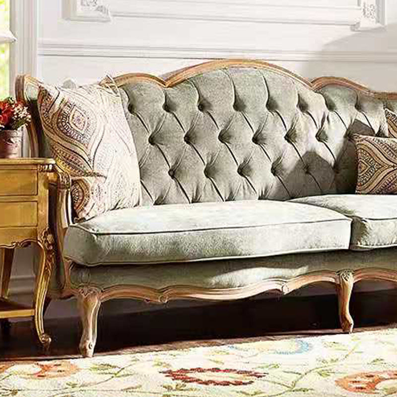French Country Sofa Solid Wood Tufted Split-Back Settee for Living Room