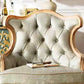 French Country Sofa Solid Wood Tufted Split-Back Settee for Living Room
