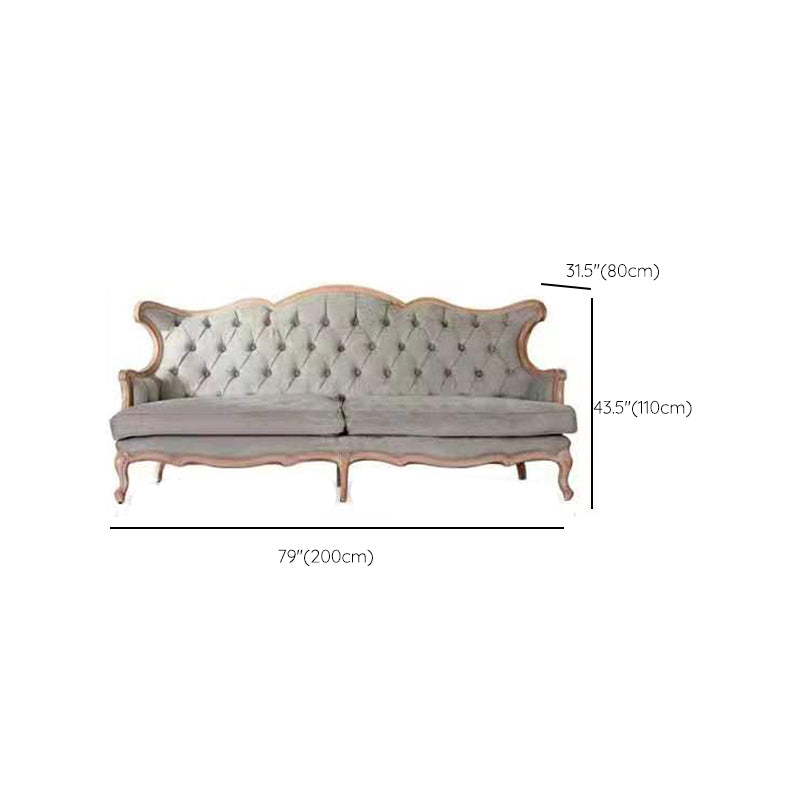 French Country Sofa Solid Wood Tufted Split-Back Settee for Living Room