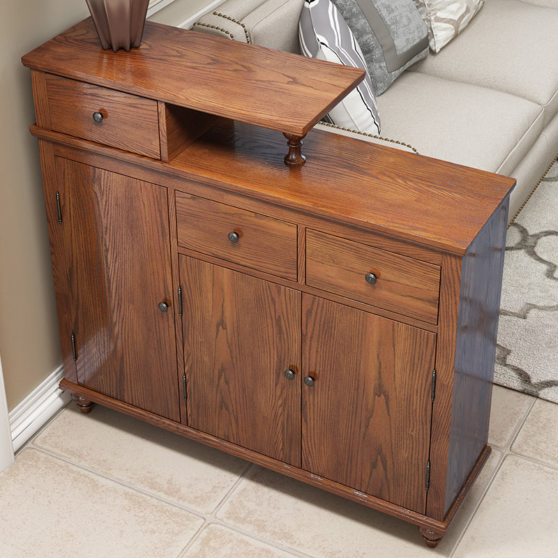 Distressed Wood Cabinet Wood 3 - Doors and 3 - Drawer Accent Cabinet Nut-Brown Clearhalo 'Cabinets & Chests' 'cabinets_chests' 'furn' 'furn_cabinets_chests' 'Furniture' 'Living Room Furniture' 7521724