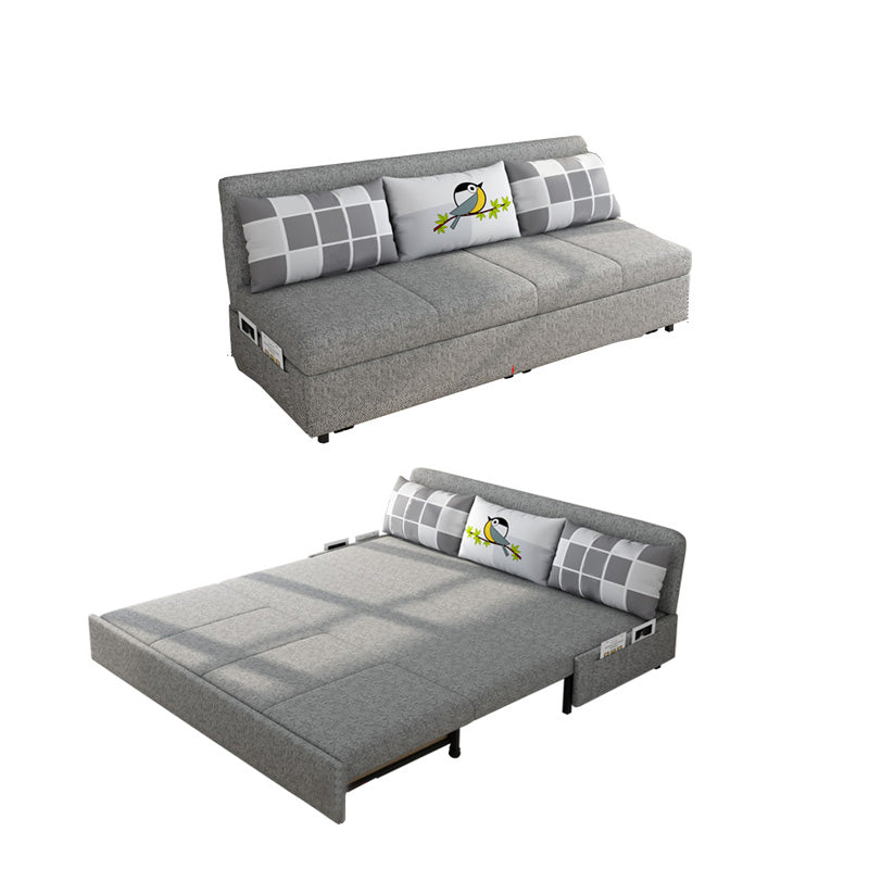 Tissu contemporain futon et matelas, canapé-lit de stockage en gris