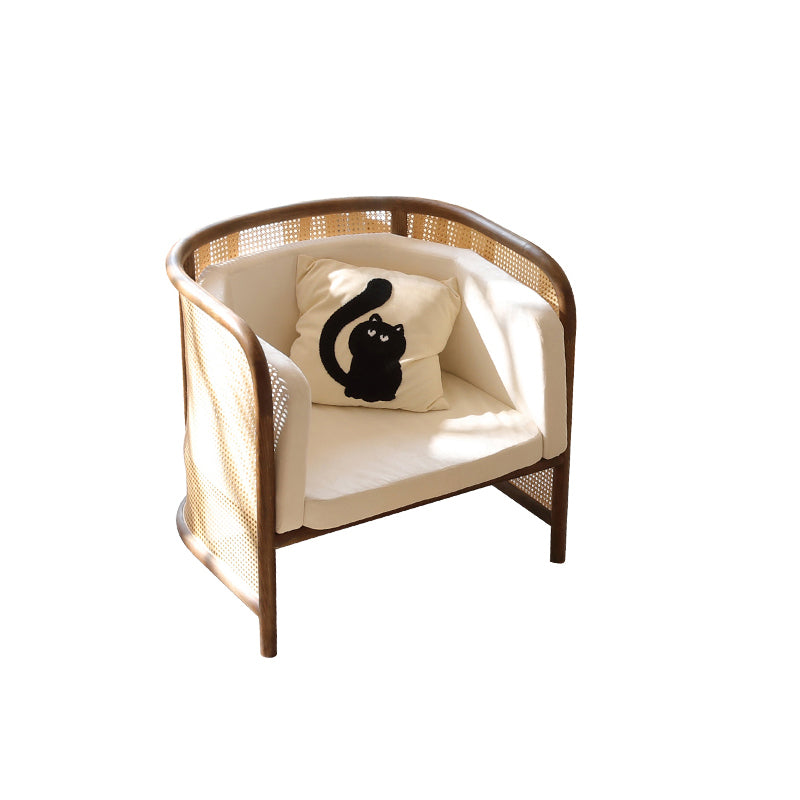 Beige Cushions Sofa in Rattan Accent Tropical Sofa with Tuxedo Arm