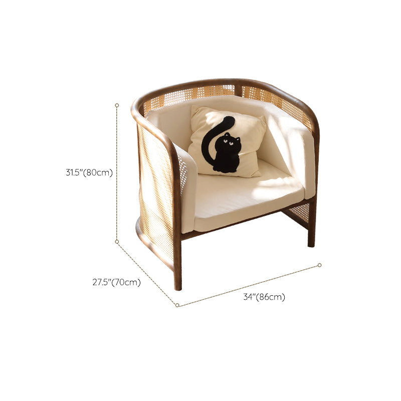 Beige Cushions Sofa in Rattan Accent Tropical Sofa with Tuxedo Arm