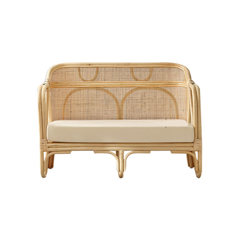 Solid Wood Sofa with Rattan Accent Tropical Living Room Sofa in Light Brone