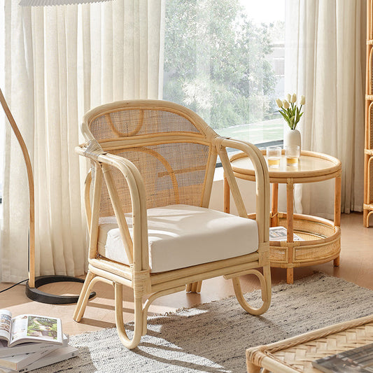 Massives Holzsofa mit Rattan Akzent Tropical Wohnzimmersofa in leichter Brone