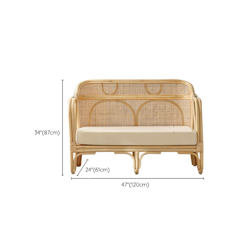 Solid Wood Sofa with Rattan Accent Tropical Living Room Sofa in Light Brone