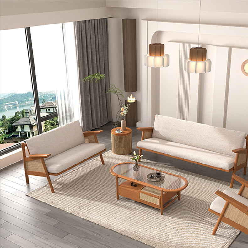 Divano soggiorno tropicale con schiena sciolta e braccio quadrato in lino