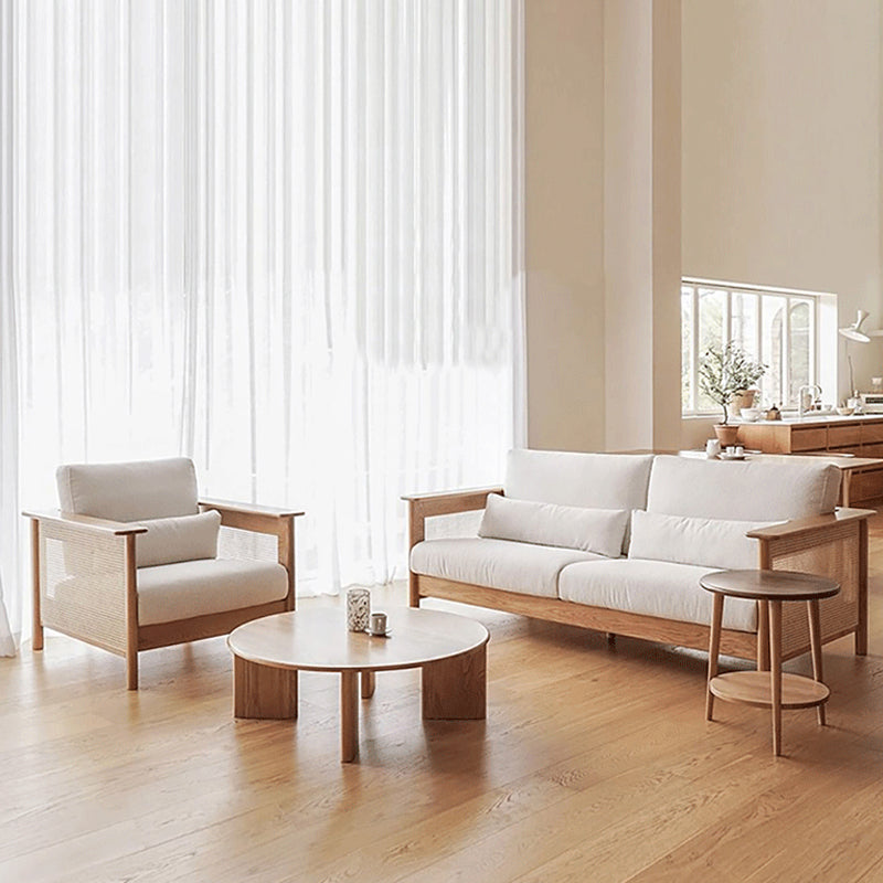 Solid Wood Sofa Square Arm Sofa with Loose Back in Natural Frame Clearhalo 'furn' 'furn_sofas' 'Furniture' 'Living Room Furniture' 'Sofa' 'sofas' 7522178