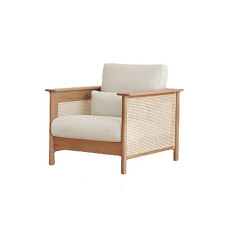 Solid Wood Sofa Square Arm Sofa with Loose Back in Natural Frame 1-Seater Sofa Clearhalo 'furn' 'furn_sofas' 'Furniture' 'Living Room Furniture' 'Sofa' 'sofas' 7522179