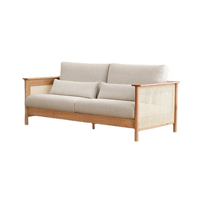 Solid Wood Sofa Square Arm Sofa with Loose Back in Natural Frame 3-Seater Sofa Clearhalo 'furn' 'furn_sofas' 'Furniture' 'Living Room Furniture' 'Sofa' 'sofas' 7522180