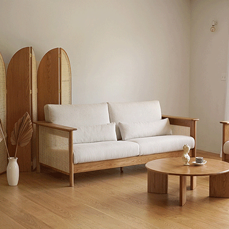 Solid Wood Sofa Square Arm Sofa with Loose Back in Natural Frame Clearhalo 'furn' 'furn_sofas' 'Furniture' 'Living Room Furniture' 'Sofa' 'sofas' 7522181