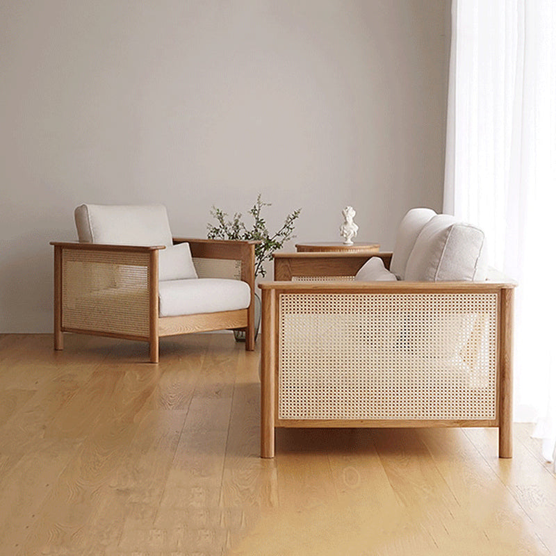 Solid Wood Sofa Square Arm Sofa with Loose Back in Natural Frame Clearhalo 'furn' 'furn_sofas' 'Furniture' 'Living Room Furniture' 'Sofa' 'sofas' 7522189