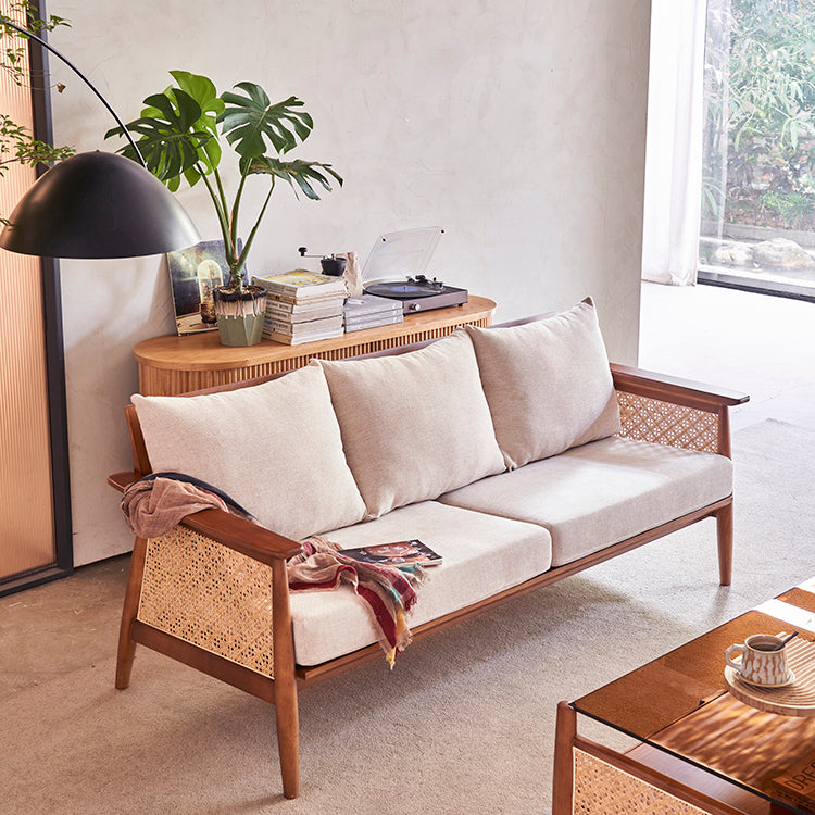 28.74" Wide Square Arm Sofa Solid Wood Sofa with Rattan Accent