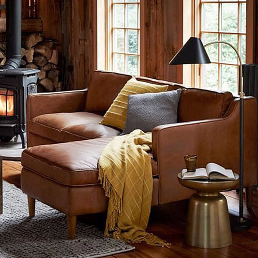 Mitte des Jahrhunderts moderne abgerissene Armsofa Faux Ledersofa für Wohnzimmer