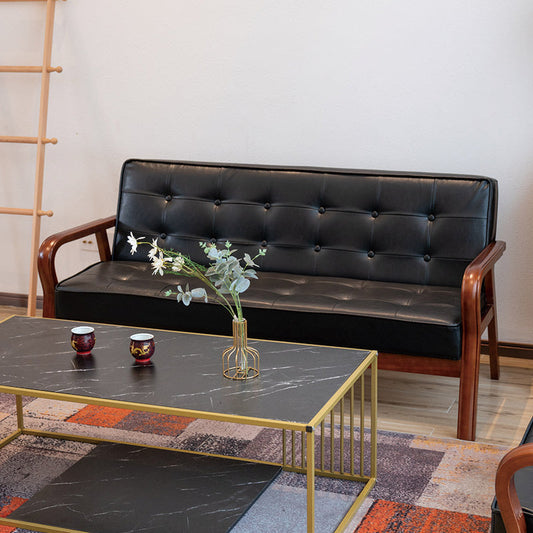 Faux Leather Sofa 29.53" High Mid Century Modern Square Sofa