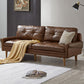 Solid Wood Round Arm Sofa Living Room Tufted Leather Sofa 32.28" H