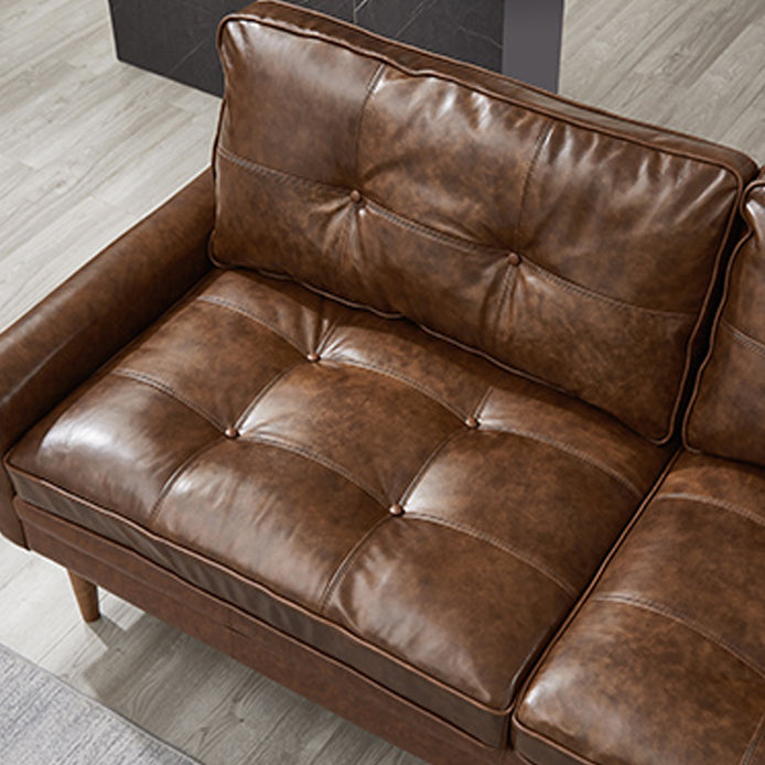 Solid Wood Round Arm Sofa Living Room Tufted Leather Sofa 32.28" H